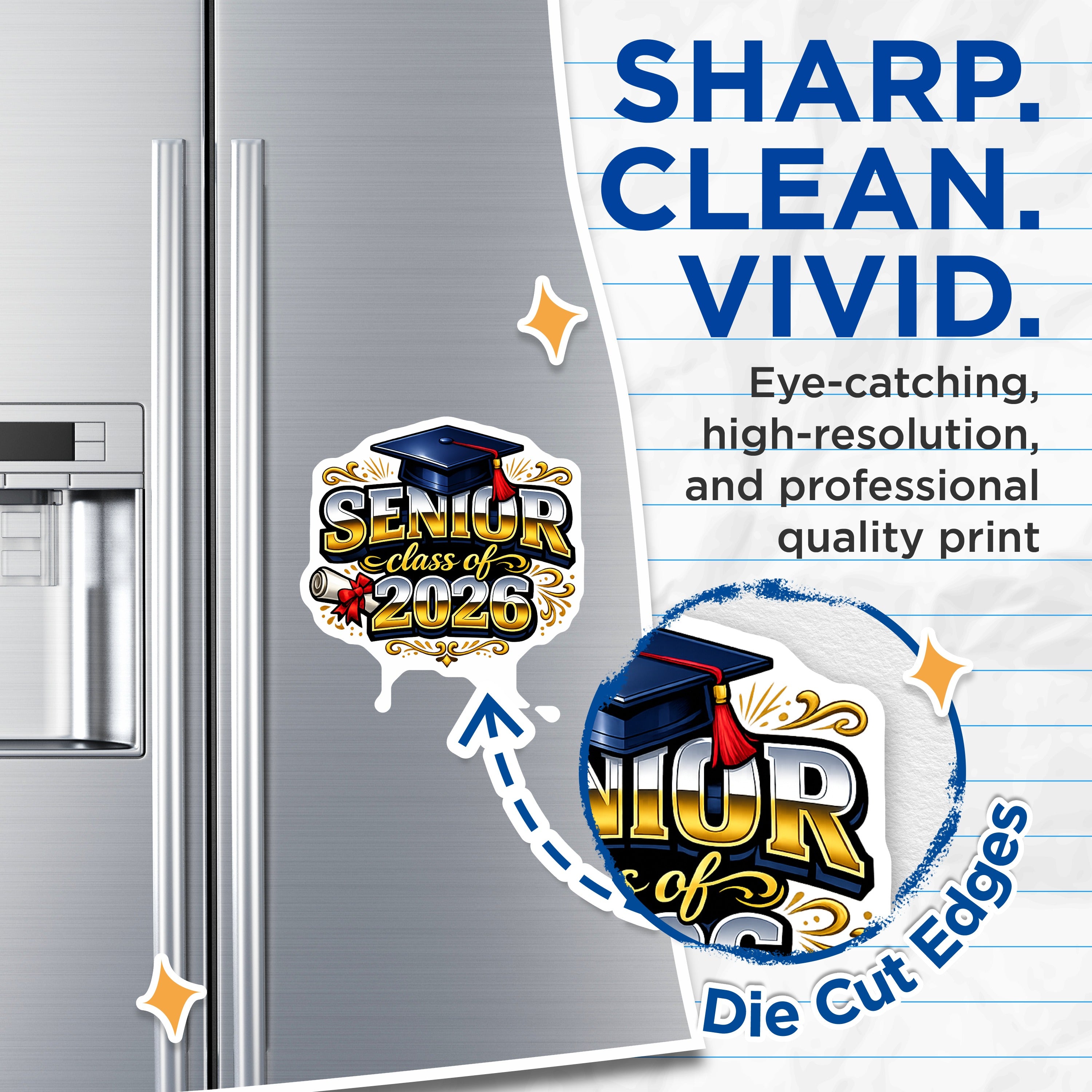 (2 Pack) Senior 2026 Magnets - Class of 2026 Souvenir - Graduation Celebration - High School Graduate - 5 Inches On Longest Side - Thick Durable Magnet - Made in USA - MAG38664