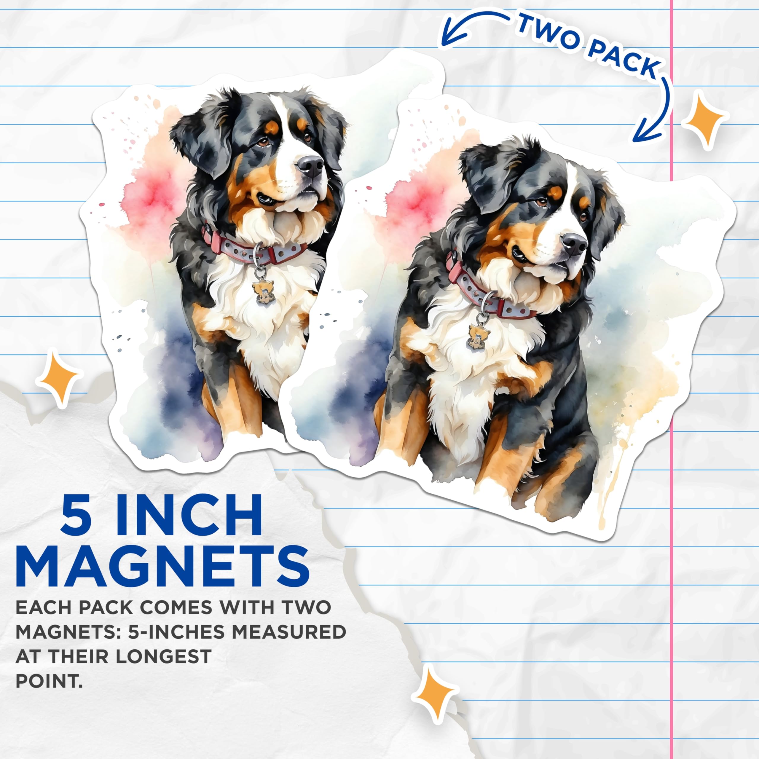 (2 Pack) Bernese Mountain Dog Magnets - Cute Dog - Home Decor - 5" On Longest Side - Premium Magnet - for Cars, Refrigerators, Toolboxes, Lockers - Made in USA - MAG15876