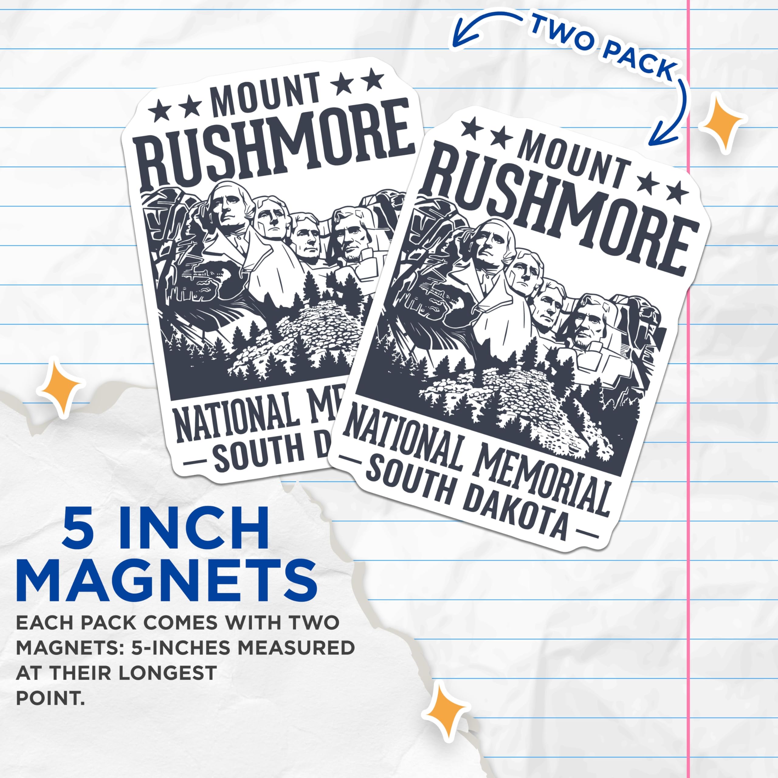 (2 Pack) Mount Rushmore Magnets - National Memorial - South Dakota Travel - 5" On Longest Side - Premium Magnet - for Cars, Refrigerators, Toolboxes, Lockers - Made in USA - MAG18627