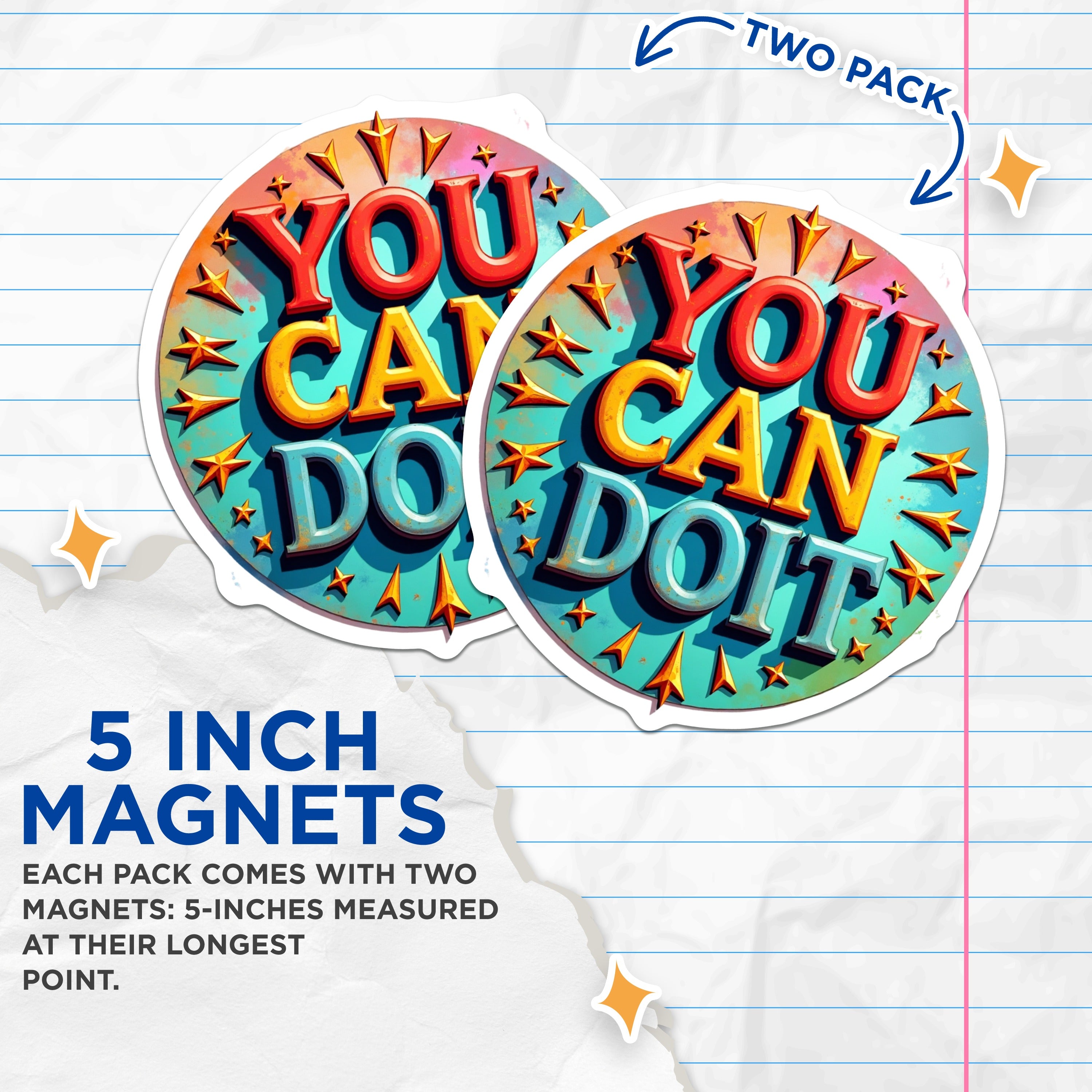 (2 Pack) You Can Do It Magnets - Motivational Fridge - Inspirational Positive Affirmation - Encouragement for Student - 5 Inches On Longest Side - Thick Durable Magnet - Made in USA - MAG36286