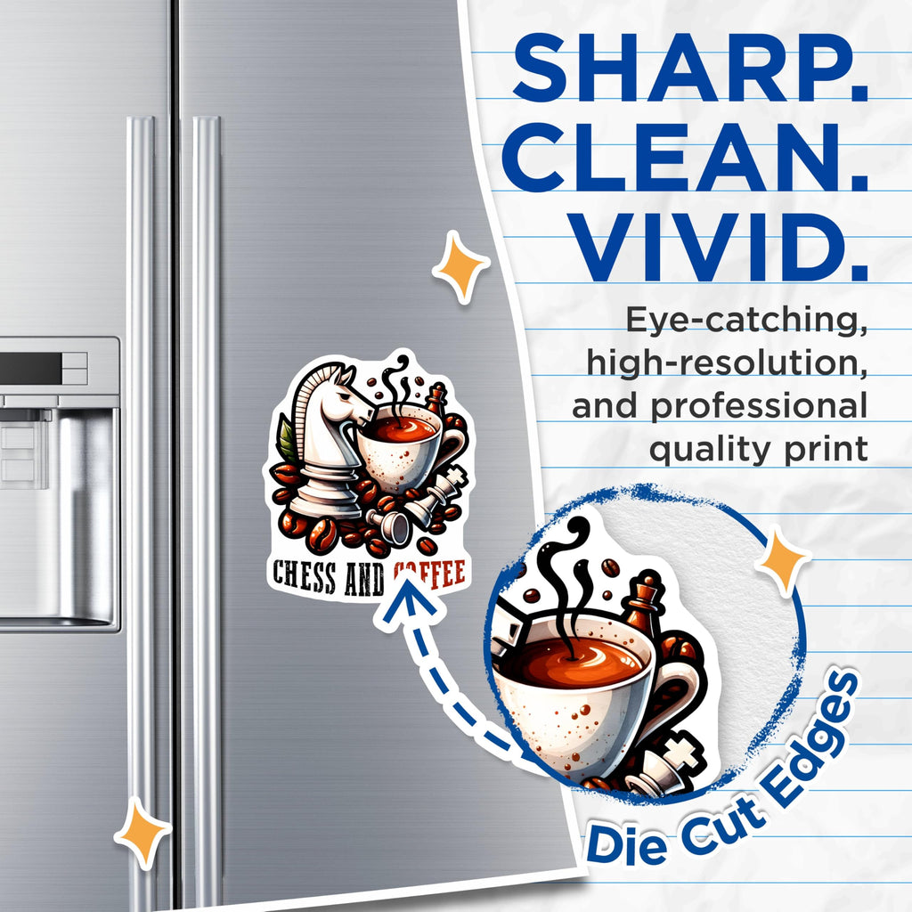 (2 Pack) Chess and Coffee Magnets - Chess Knight Magnets - Coffee Lovers Magnets - Chess Player Kitchen Decor - 5" On Longest Side - for Cars, Refrigerators, Toolboxes, Lockers - Made in USA BMCS3194