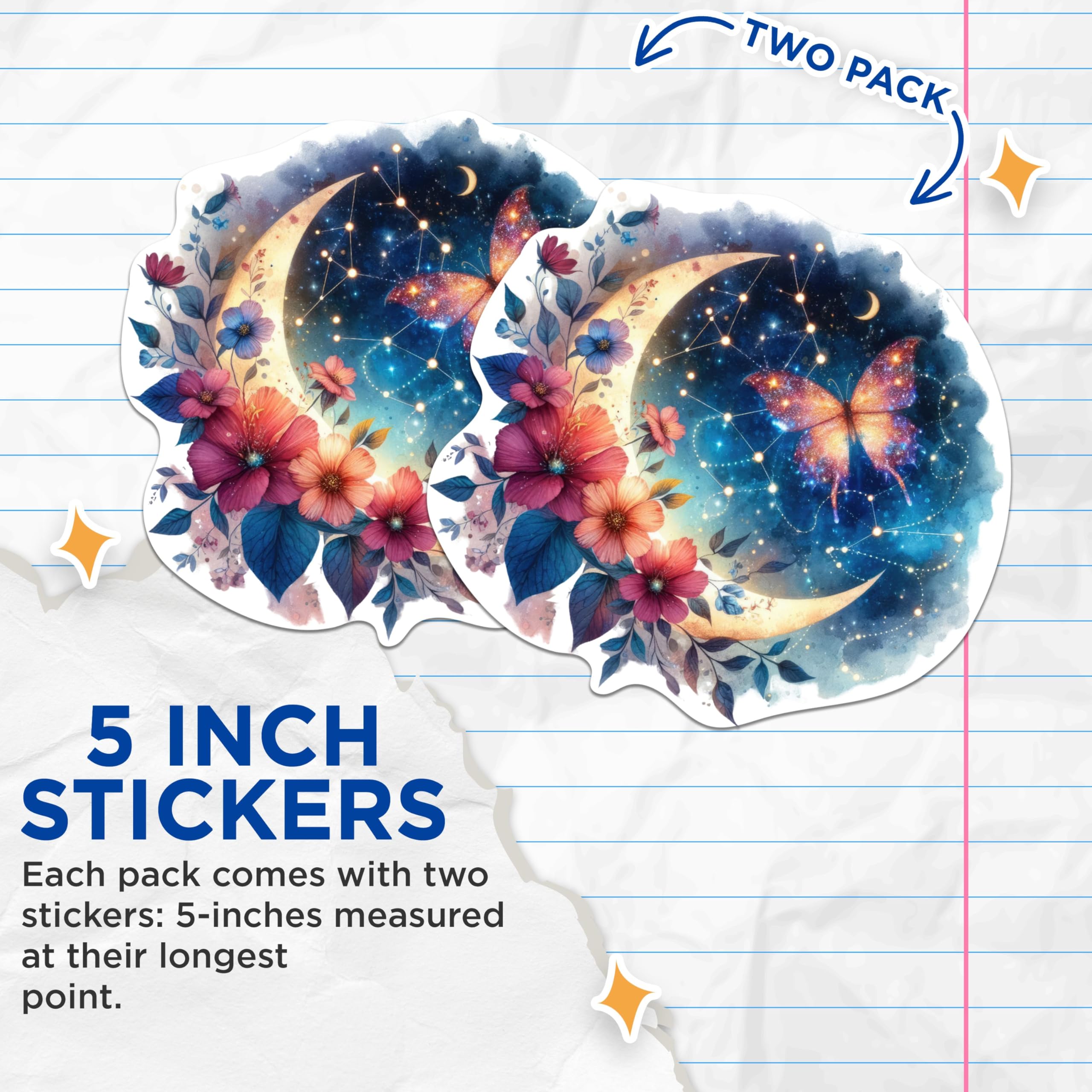 (2 Packs) Magical Moon Mystical Celestial Stickers - Spiritual Cool Nature Decals - 5 Inches On Longest Side - Premium Vinyl Decal - Sticks to Any Smooth Flat Surface - Made in USA - BMCS2301
