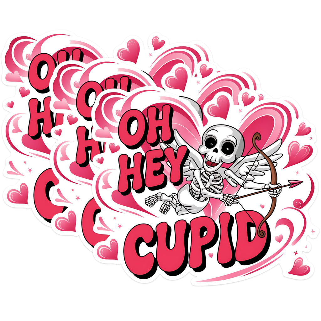 (3 Pack) Oh Hey Cupid Decals - Funny Valentine Decals - Skeleton Cupid Stickers - 3 Inches On Longest Side - Easy Peel & Apply - Made in USA - 3MCS1806