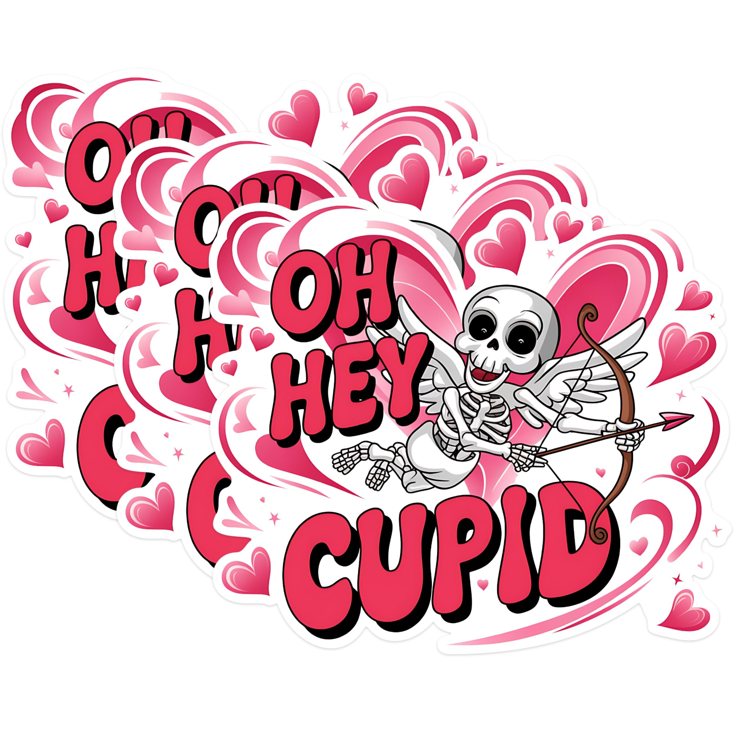 (3 Pack) Oh Hey Cupid Decals - Funny Valentine Decals - Skeleton Cupid Stickers - 3 Inches On Longest Side - Easy Peel & Apply - Made in USA - 3MCS1806