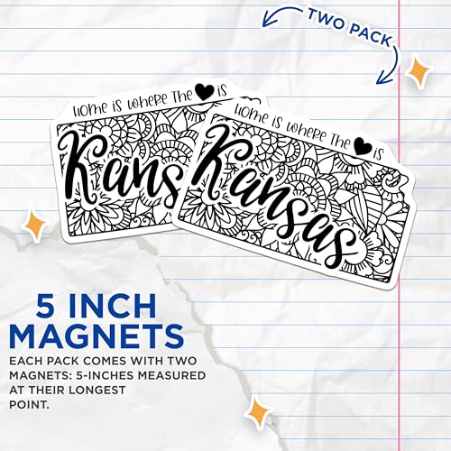 (2 Pack) Kansas State Magnets Magnets - Home is Where The Heart is - Kansas Decor - 5" On Longest Side - Made in USA - Sticks to Refrigerators & Metal Surfaces - MAG9062
