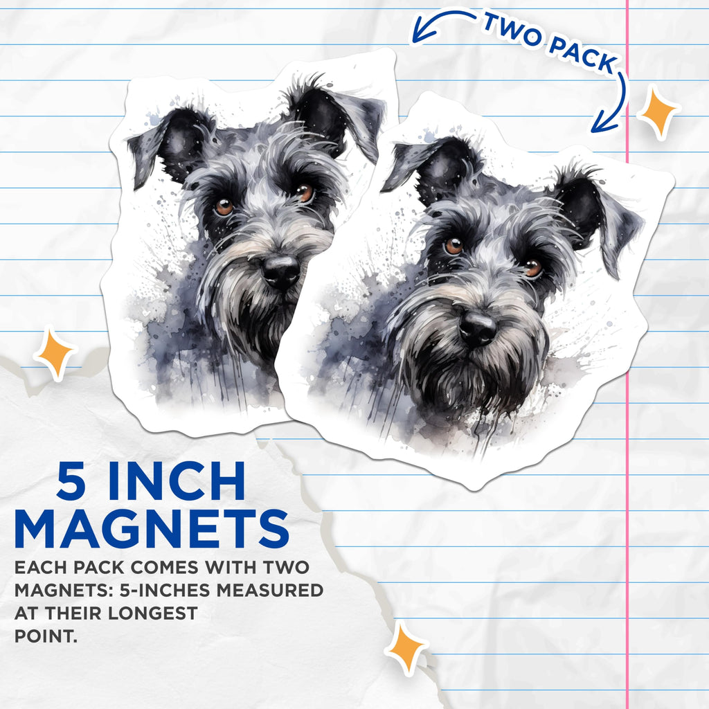 (2 Pack) Schnauzer Magnets - Watercolor Dog Art - Pet Lover Refrigerator Accessories - 5 Inches On Longest Side - Thick Durable Magnet - Made in USA - MAG23608