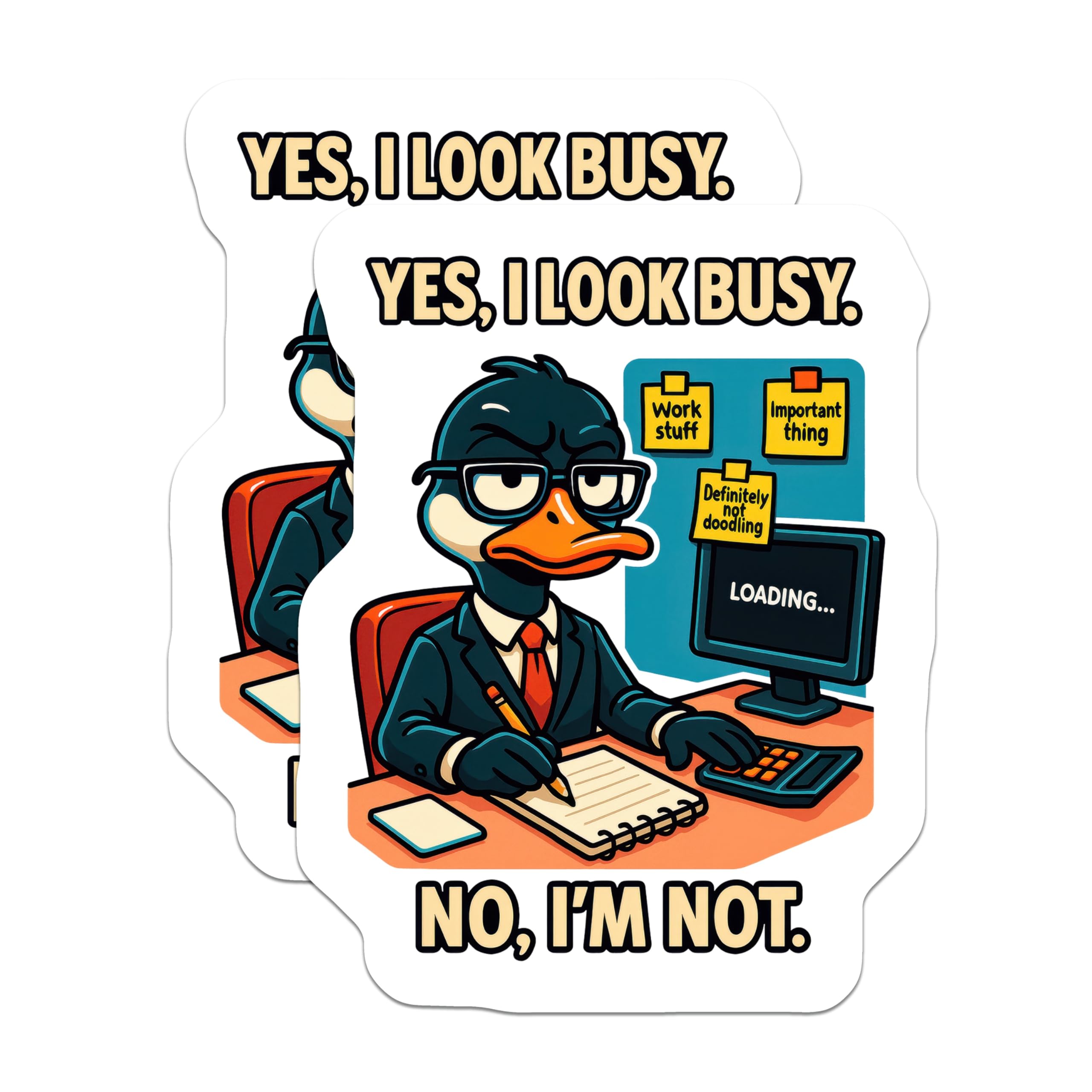 (2 Pack) Funny Duck Magnets - Office Humor Procrastination Meme - Executive Animal Desk Accessories - Loading Screen - 5 Inches On Longest Side - Thick Durable Magnet - Made in USA - MAG21547