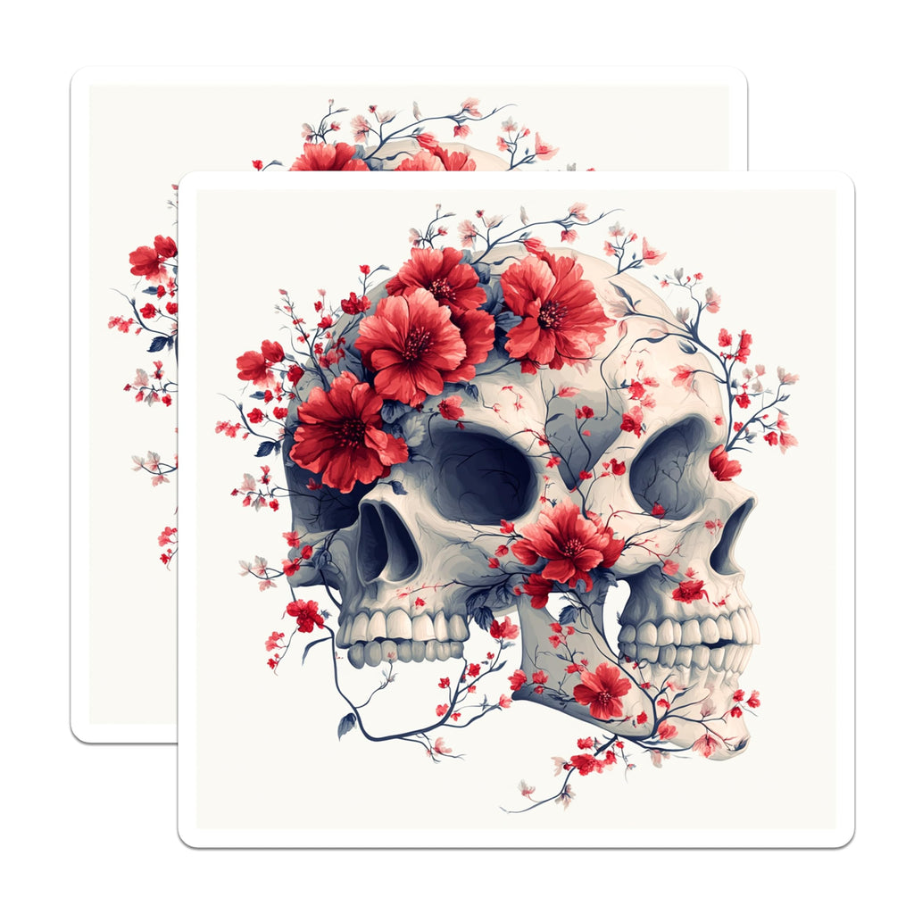 (2 Pack) Floral Skull Magnets - Gothic Home Decor - Dark Academia Art - Romantic Macabre Aesthetic - Unique Fridge Magnets - 5 Inches On Longest Side - Thick Durable Magnet - Made in USA - MAG27174