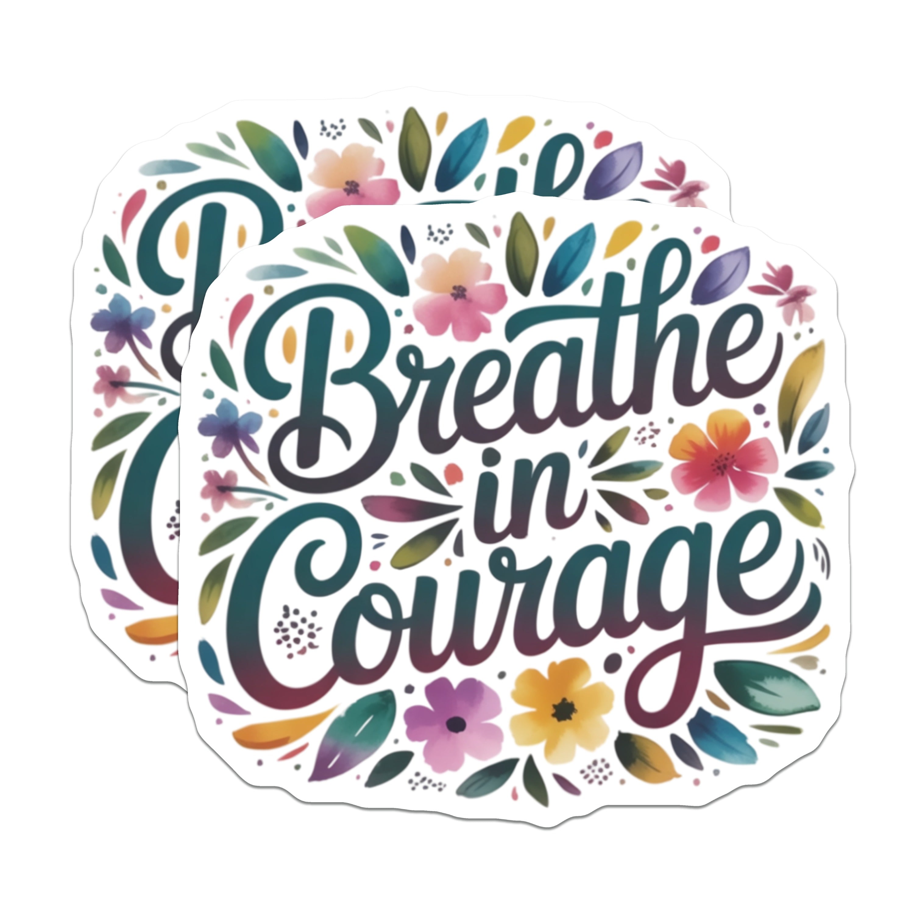 (2 Pack) Breathe in Courage Magnets - Inspirational Floral Quote Art - Self Care Wellness Decor - 5 Inches On Longest Side - Thick Durable Magnet - Made in USA - MAG36427