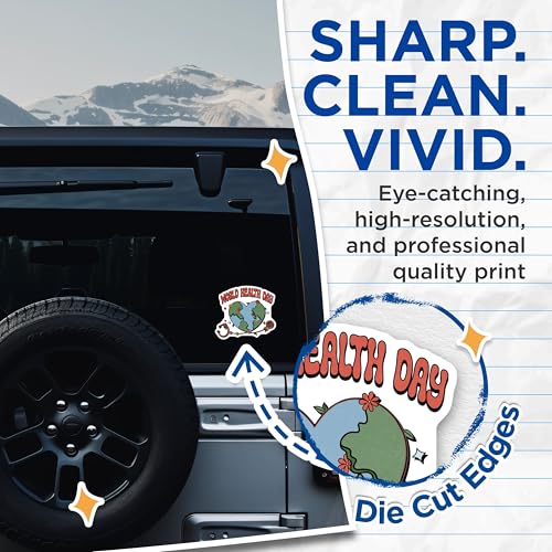 (2 Pack) World Health Day Stickers - 5" On Longest Side - Sticks to Smooth Flat Surfaces - Made in USA - BMCS8831 - BMCS8831