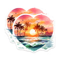 (2 Pack) Tropical Sunset Magnets - Heart Shaped Beach Art - Palm Tree Ocean Decor - 5 Inches On Longest Side - Thick Durable Magnet - Made in USA - MAG19983