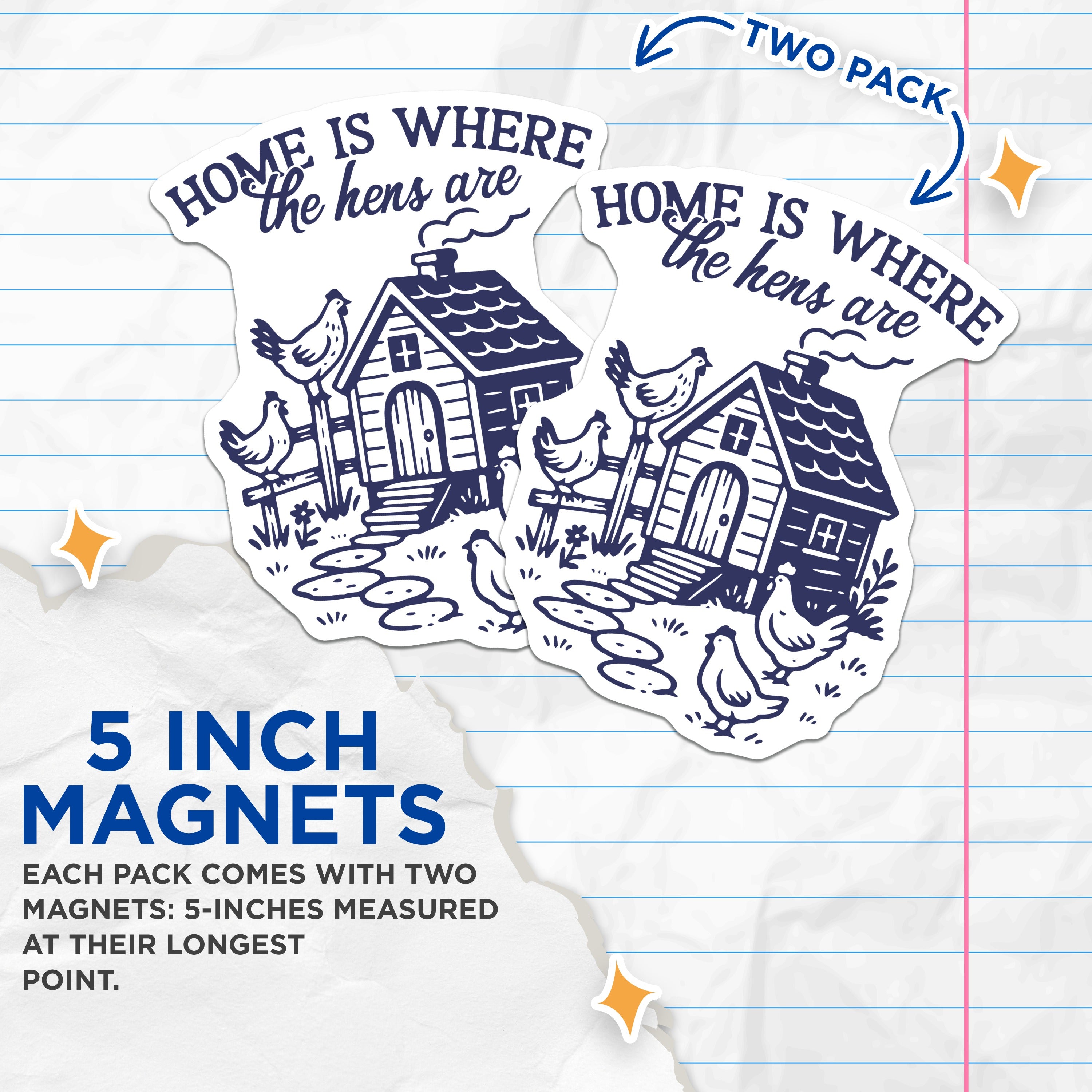 (2 Pack) Home is Where The Hens are Magnets - Farmhouse Kitchen Refrigerator Magnets - Chicken Lover Decor Homestead Accent - 5 Inches On Longest Side - Thick Durable Magnet - Made in USA - MAG39831