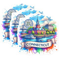 (3 Pack) Connecticut Decals - State Landmark Art - Laptop Stickers- 3 Inches On Longest Side - Easy Peel & Apply - Made in USA - 3MCS5563