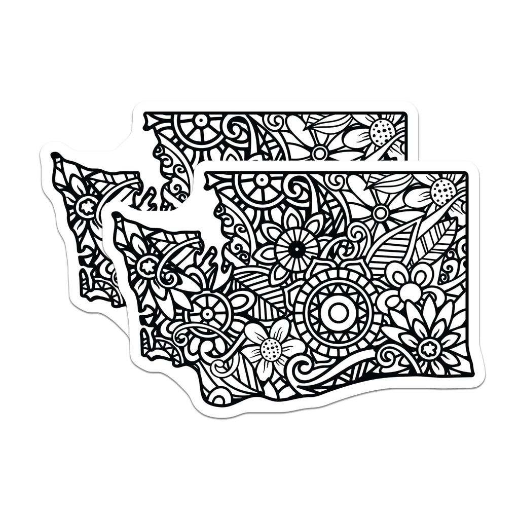 (2 Pack) Washington State Magnets - Intricate Floral Design - Pacific Northwest Souvenir - 5 Inches On Longest Side - Thick Durable Magnet - Made in USA - MAG19270