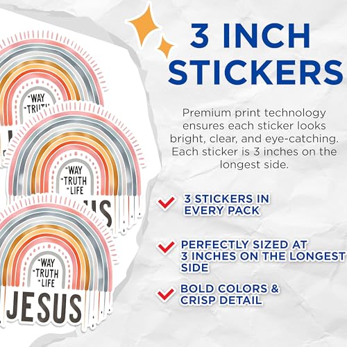 (3 Pack) Jesus Rainbow Decals - Christian Faith Stickers - Laptop Decals - 3 Inches On Longest Side - Easy Peel & Apply - Made in USA - 3MCS1626