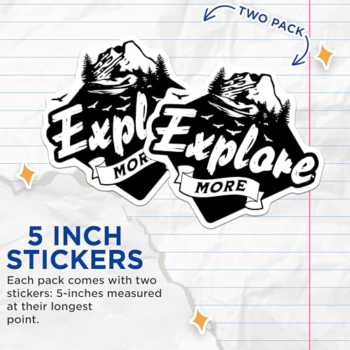 (2 Pack) Explore More Stickers - Adventure Mountain Decal - Hiking Outdoor Sticker - Nature Vinyl Stickers - 5" On Longest Side - Sticks to Smooth Flat Surfaces - Made in USA - BMCS6053