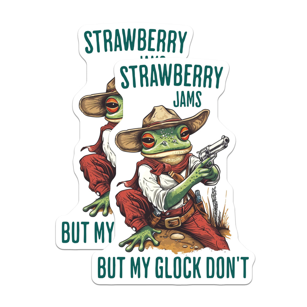 (2 Pack) Funny Cowboy Frog Magnets - Strawberry Jams Jokes Magnets - Humorous Frog Magnets - 5" On Longest Side - for Cars, Refrigerators, Toolboxes, Lockers - Made in USA BMCS3481