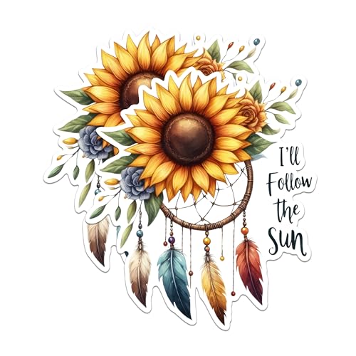 (2 Pack) Sunflower Dreamcatcher Magnets - Floral Inspirational Magnets - Bohemian Home Decor Magnets- 5" On Longest Side - for Fridges, Toolboxes, Cars - Made in USA - MAG2569