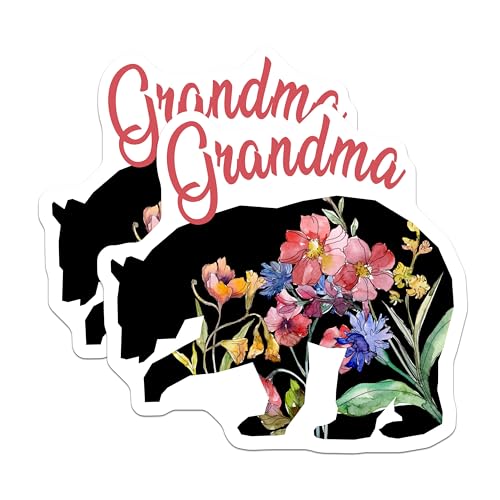 (2 Pack) Grandma Floral Bear Stickers - Unique Flower Bear Art - Nature Inspired Design Stickers - 5" On Longest Side - Sticks to Smooth Flat Surfaces - Made in USA - BMCS5783