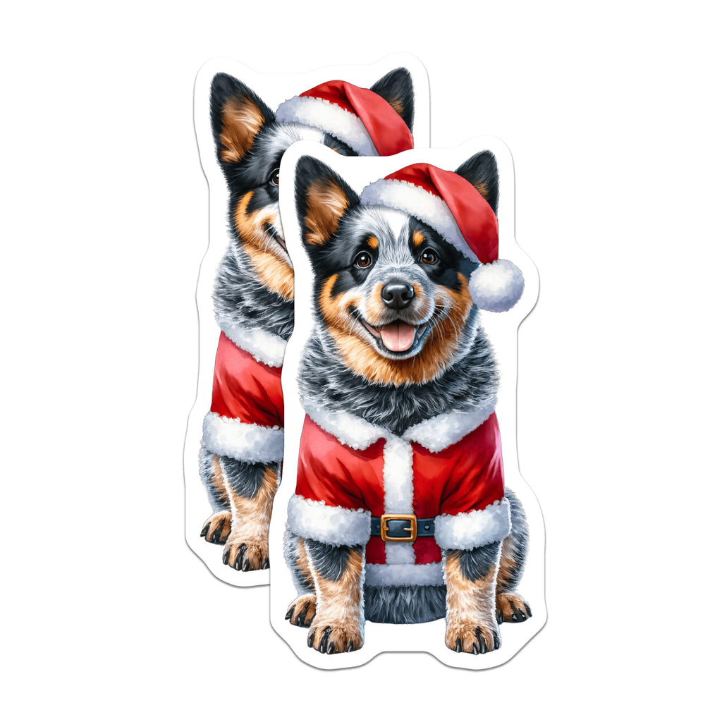 (2 Pack) Christmas Blue Heeler Magnets - Santa Dog Holiday Decor - Cattle Dog Lover Kitchen Fridge - 5 Inches On Longest Side - Thick Durable Magnet - Made in USA - MAG25112
