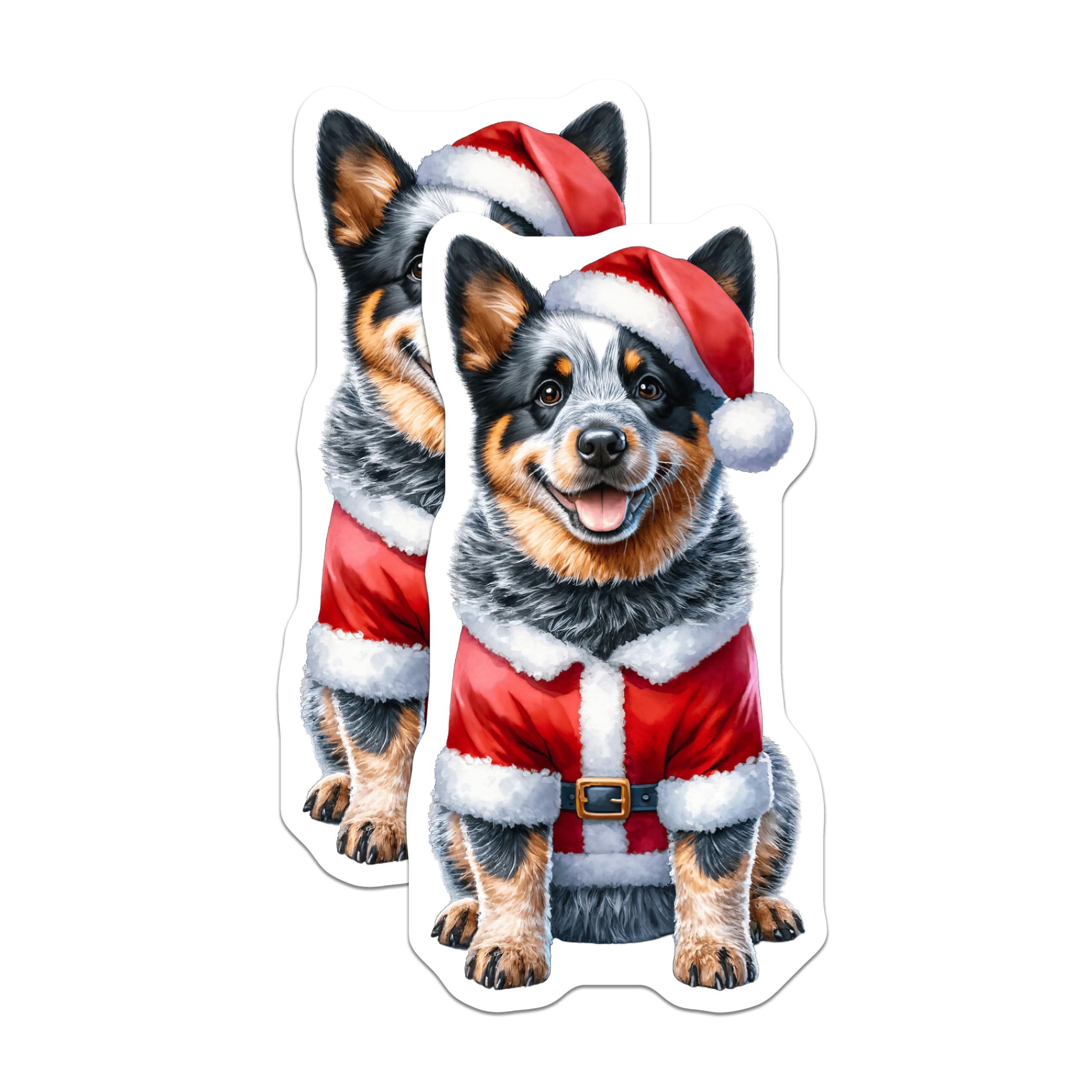 (2 Pack) Christmas Blue Heeler Magnets - Santa Dog Holiday Decor - Cattle Dog Lover Kitchen Fridge - 5 Inches On Longest Side - Thick Durable Magnet - Made in USA - MAG25112
