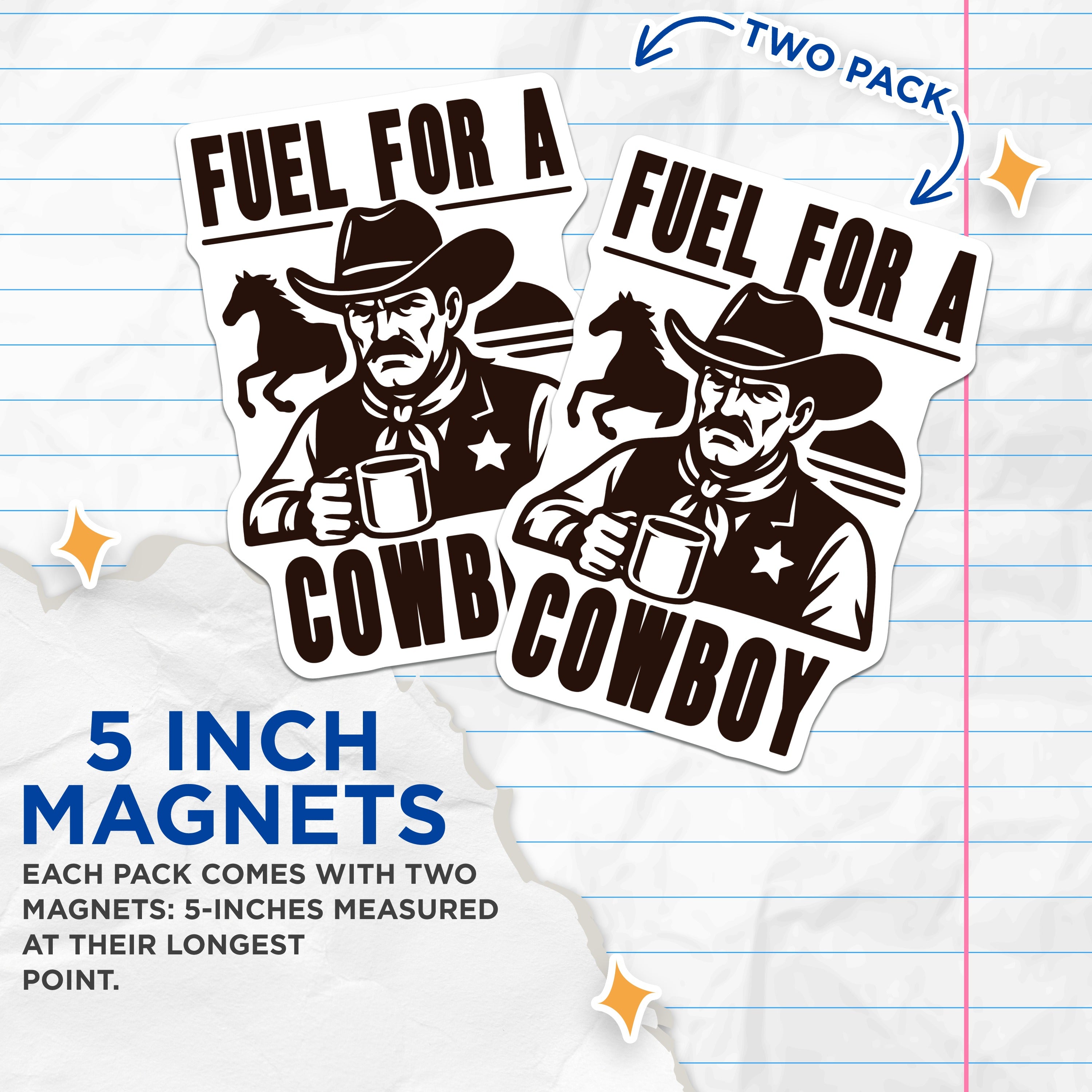 (2 Pack) Cowboy Coffee Magnets - Western Rancher Drinkers - Funny Man Cave Kitchen Decor for Him - 5 Inches On Longest Side - Thick Durable Magnet - Made in USA - MAG39431