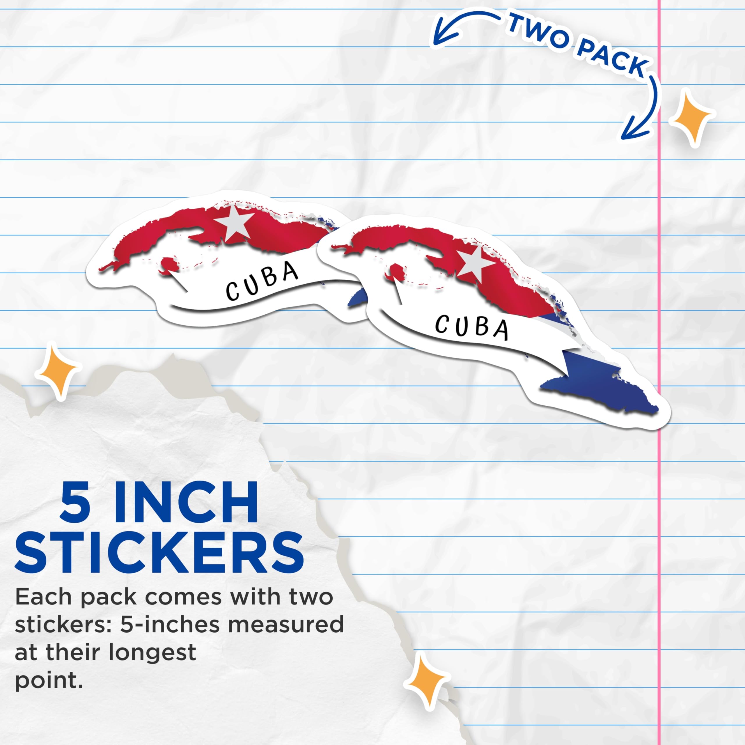 (2 Pack) Cuba Map Flag Stickers - Cuban Pride Decals - Homeland Souvenir Emblems - 5" On Longest Side - Sticks to Smooth Flat Surfaces - Made in USA - BMCS18536