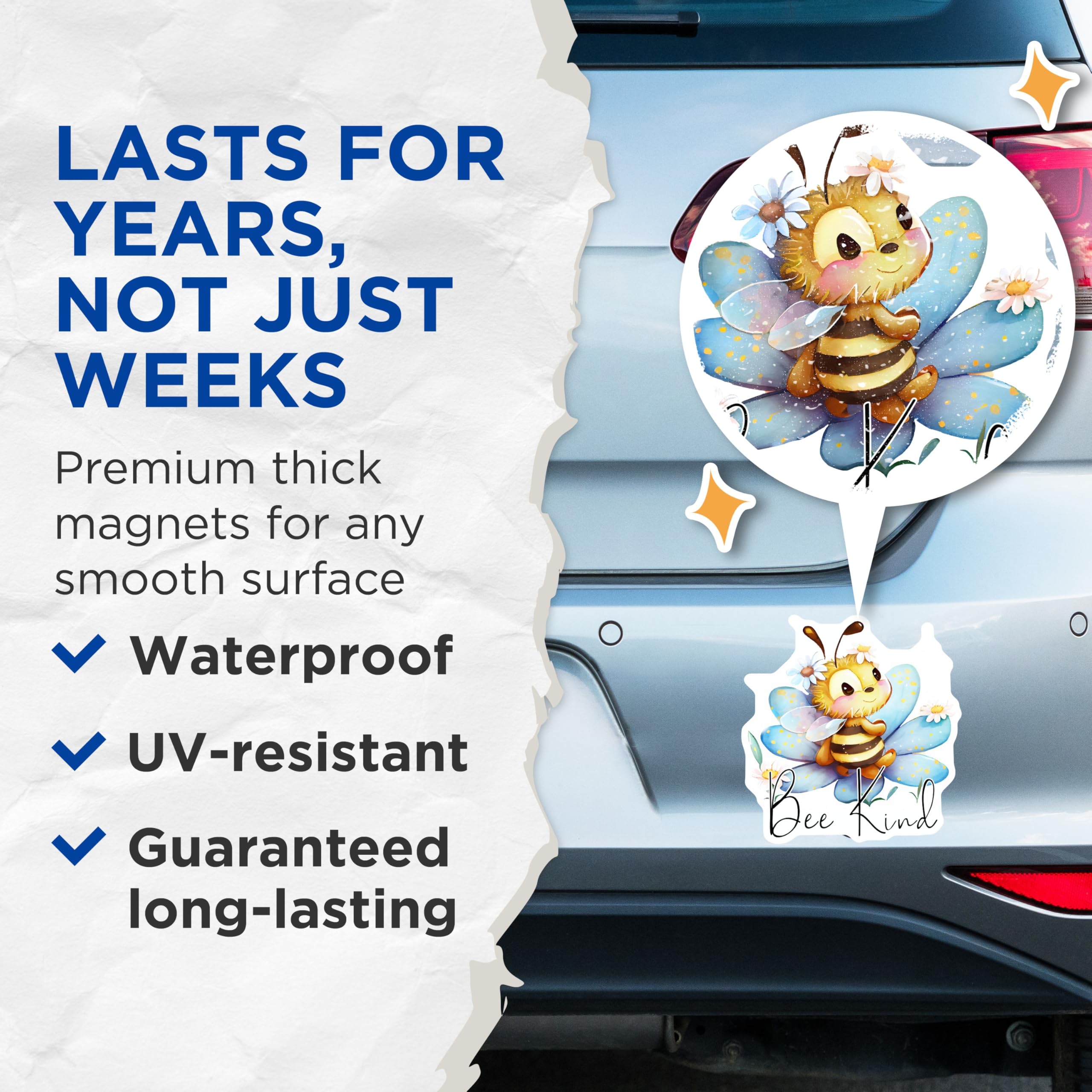 (2 Pack) Bee Kind Magnets - Cute Bumble Bee Decor - Inspirational Message Magnets - 5" On Longest Side - Premium Magnet - for Cars, Refrigerators, Toolboxes, Lockers - Made in USA - MAG16746
