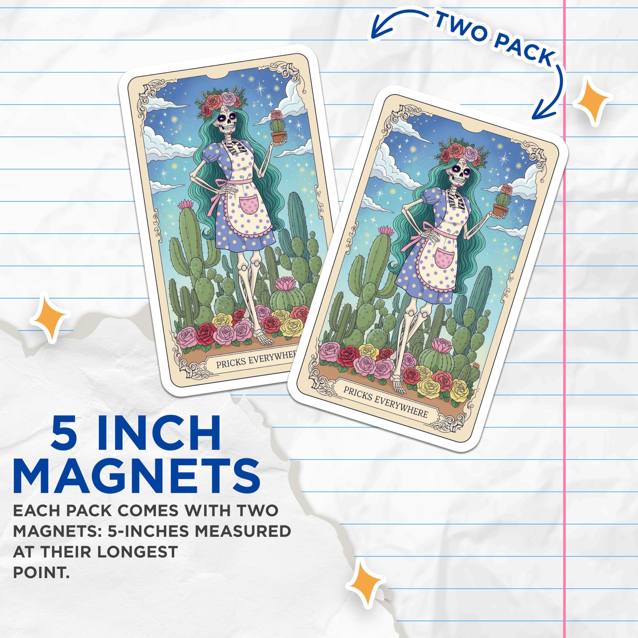 (2 Pack) Skeleton Lady Magnets - Funny Cactus Decor - Unique Kitchen Fridge Magnet - 5" On Longest Side - Premium Magnet - for Cars, Refrigerators, Toolboxes, Lockers - Made in USA - MAG14968
