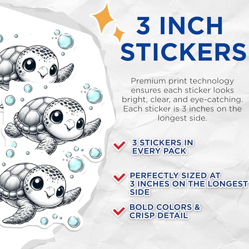(3 Pack) Sea Turtle Decals - Cute Turtle Art - Laptop Decal - 3 Inches On Longest Side - Easy Peel & Apply - Made in USA - 3MCS0102