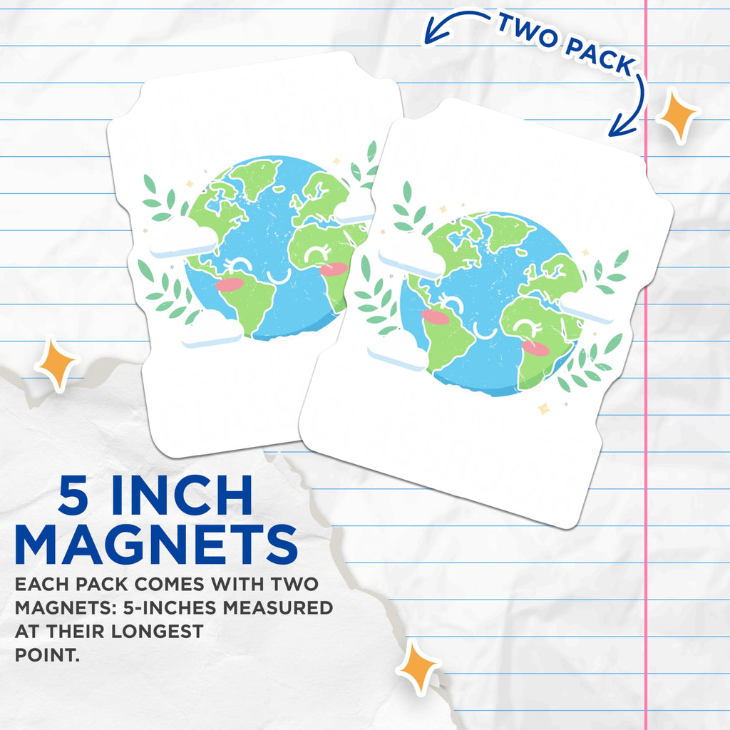 (2 Pack) Cute Happy Earth Magnets - Smiling Planet Decor - Eco Friendly Global Awareness Kitchen Fridge Accessories - 5 Inches On Longest Side - Thick Durable Magnet - Made in USA - MAG21881