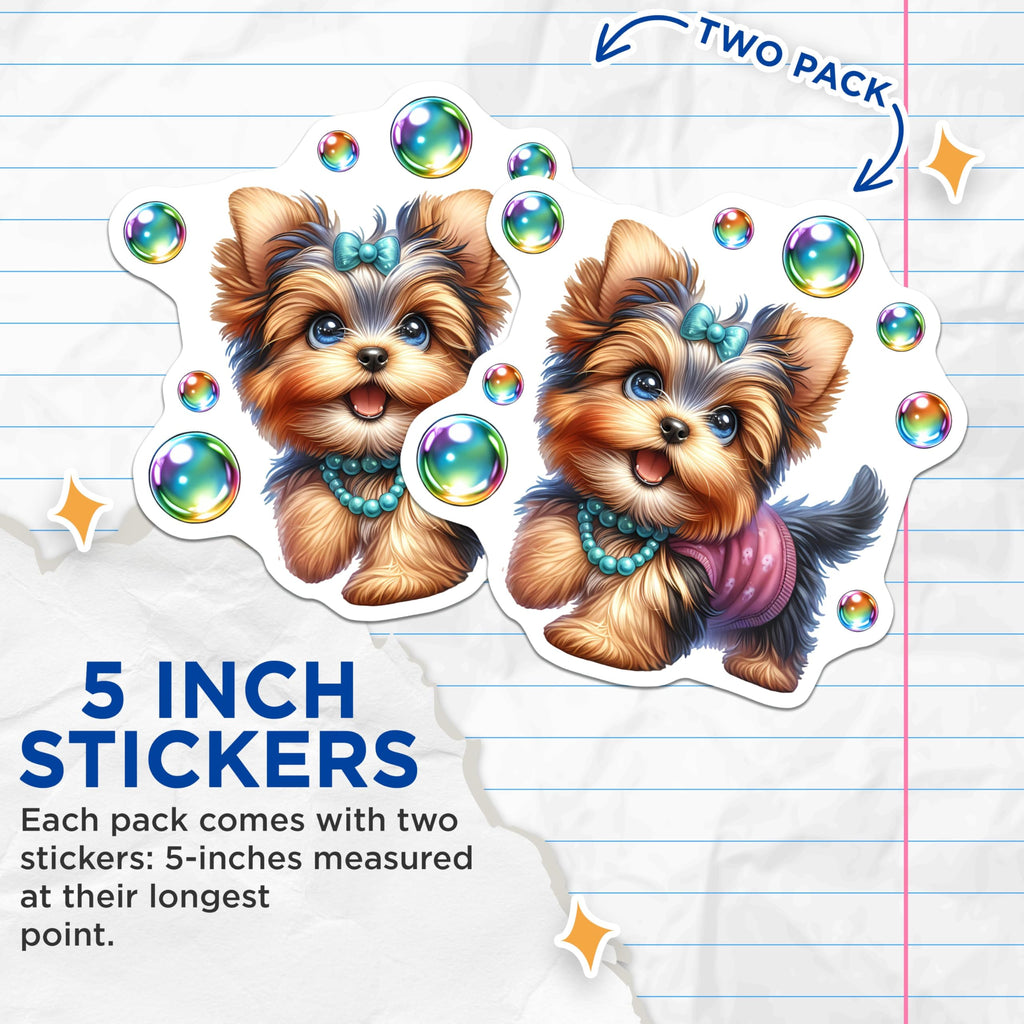 (2 Pack) Cute Puppy Stickers - Cartoon Dog - Adorable Bubble Puppy - 5" On Longest Side - Sticks to Smooth Flat Surfaces - Made in USA - BMCS9619