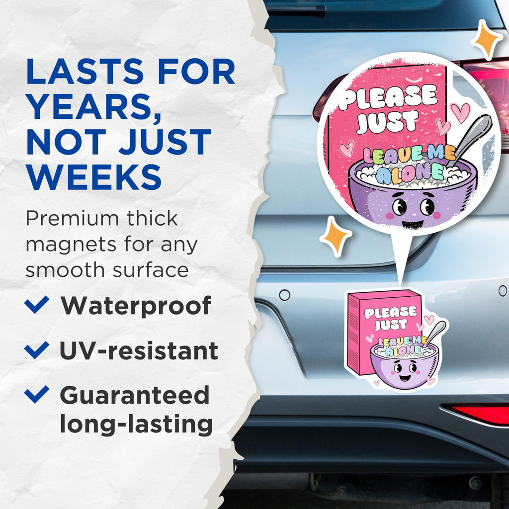 (2 Pack) Cereal Leave Me Alone Magnets - Funny Food Magnet - Introvert Kitchen Fridge Decor - 5" On Longest Side - Premium Magnet - for Cars, Refrigerators, Toolboxes, Lockers - Made in USA - MAG15432