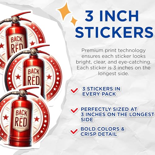 (3 Pack) Back The Red Decals - Fire Safety Stickers - Emergency Response Decals- 3 Inches On Longest Side - Easy Peel & Apply - Made in USA - 3MCS5864