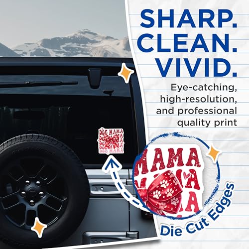 (2 Pack) Dog Mama Stickers - Paw Print Bow Decal Stickers - Pet Lover Vinyl Stickers - 5" On Longest Side - Sticks to Any Smooth Flat Surface - Made in USA - BMCS3443
