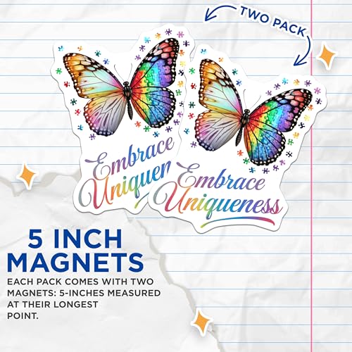 (2 Pack) Rainbow Butterfly Decor Magnet - 5" On Longest Side - Sticks to Smooth Flat Surfaces - Made in USA - MAG10061
