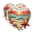(2 Pack) Beach Sunset Ocean Waves Heart Magnets - Coastal Decor - Starfish Seashell Summer Vacation Display - 5 Inches On Longest Side - Thick Durable Magnet - Made in USA - MAG37109