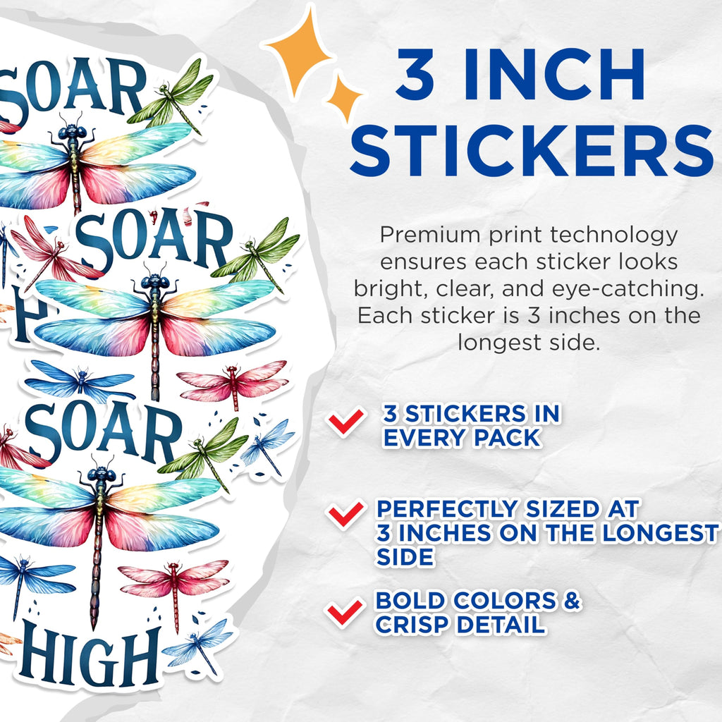 (3 Pack) Dragonfly Decals - Soar High - Laptop Decals - 3 Inches On Longest Side - Easy Peel & Apply - Made in USA - 3MCS1518