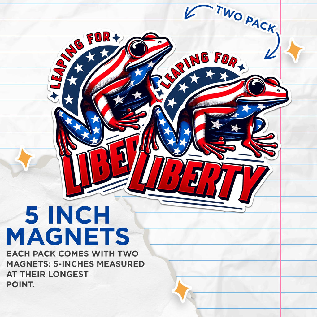 (2 Pack) Leaping for Liberty Magnets - Patriotic Frog Magnets - USA Flag Frog Magnets- 5" On Longest Side - for Fridges, Toolboxes, Cars - Made in USA - MAG2713