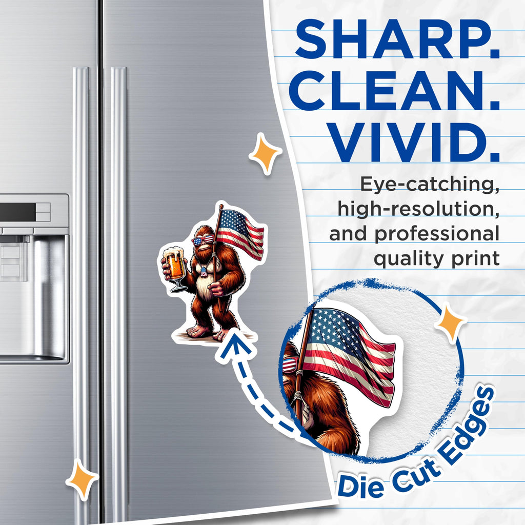 (2 Pack) Bigfoot Magnets - Patriotic American Sasquatch Decor - Beer Flag Refrigerator Magnet - 5 Inches On Longest Side - Thick Durable Magnet - Made in USA - MAG22890