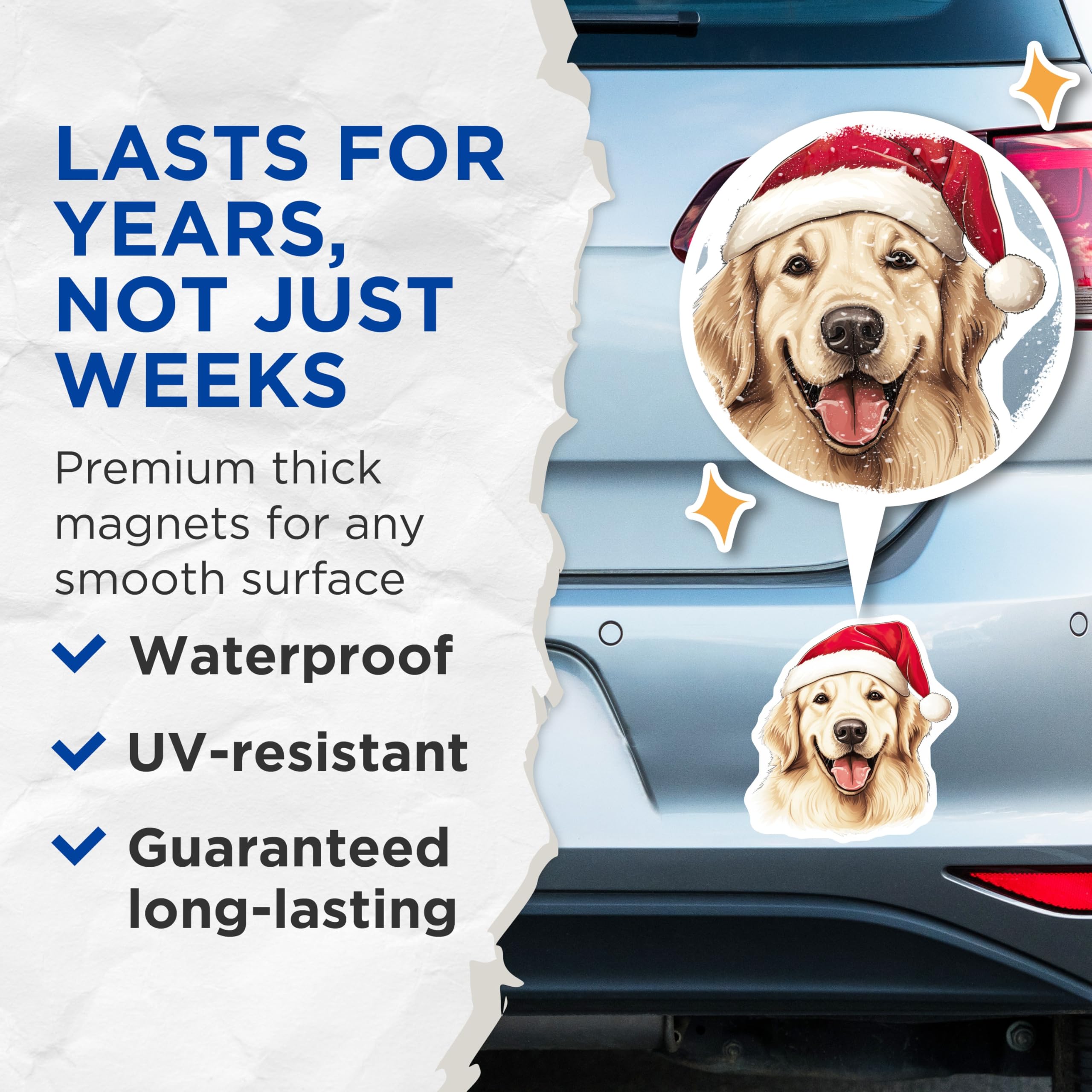 (2 Pack) Golden Retriever Santa Dog Magnets - Christmas Holiday Decor - Festive Pet Lover Magnet for Fridge - 5 Inches On Longest Side - Thick Durable Magnet - Made in USA - MAG23694