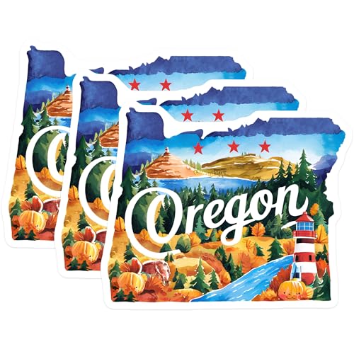 (3 Pack) Oregon Decals - State Pride Stickers - Laptop Decal - Water Bottle Sticker- 3 Inches On Longest Side - Easy Peel & Apply - Made in USA - 3MCS5032