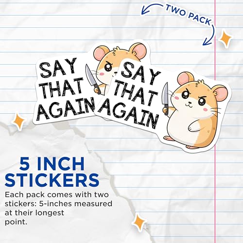 (2 Pack) Funny Hamster Stickers - Cute Animal Stickers - Humorous Phrase Stickers - 5" On Longest Side - Sticks to Any Smooth Flat Surface - Made in USA - BMCS3312