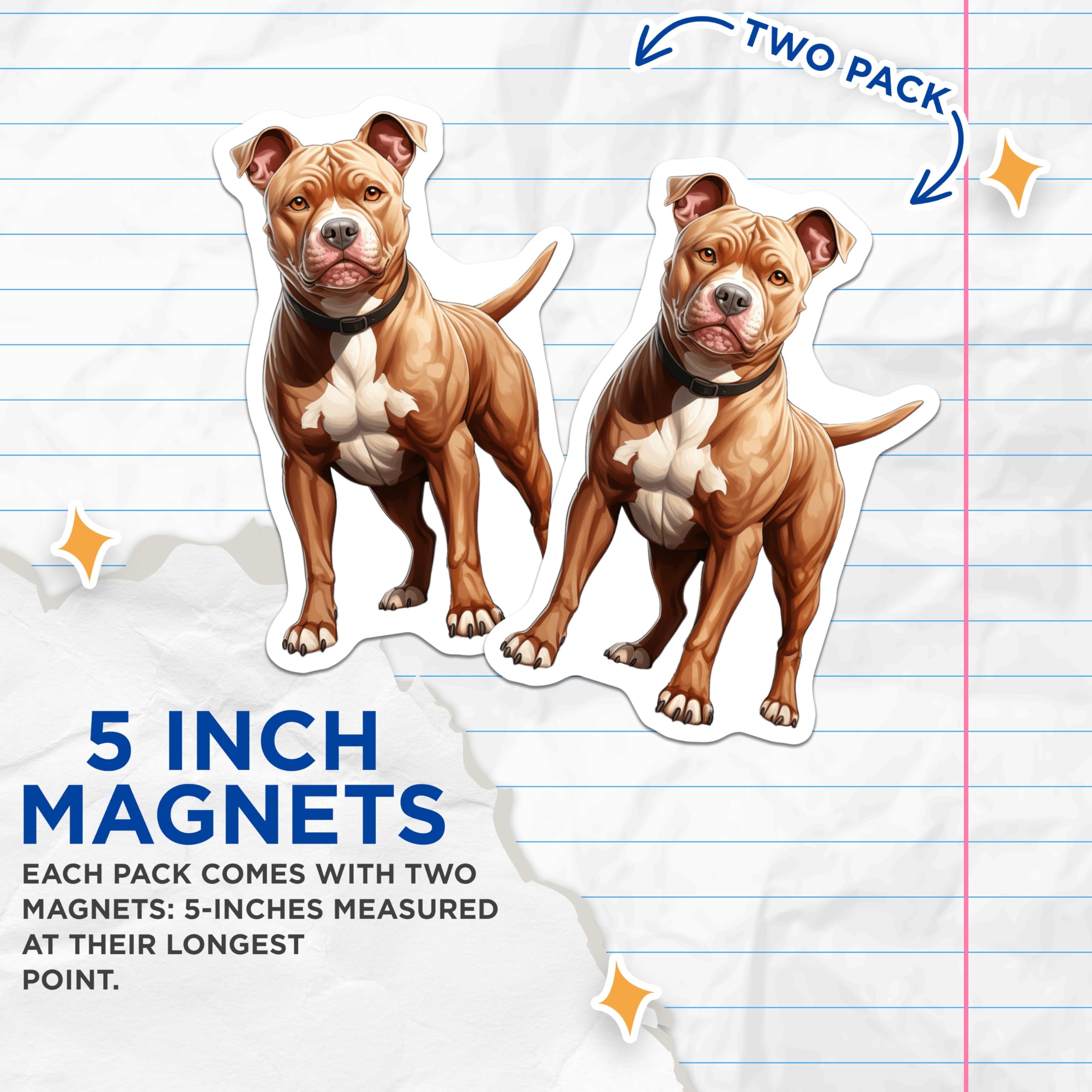(2 Pack) Pitbull Dog Magnets - American Pit Bull Terrier Art - Loyal Companion Fridge Decor - Pet Owner Refrigerator Magnets - 5 Inches On Longest Side - Thick Durable Magnet - Made in USA - MAG24703