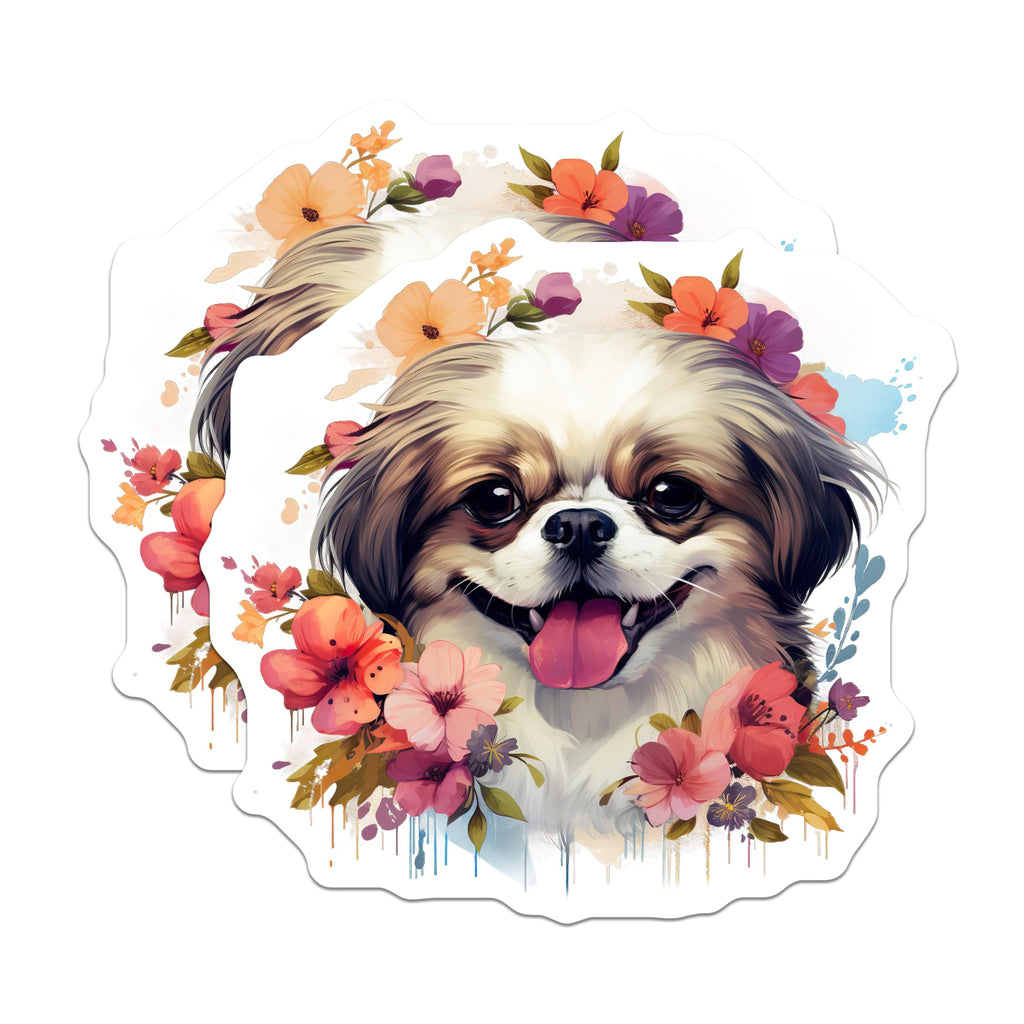 (2 Pack) Happy Shih Tzu Dog Magnets - Smiling Floral Puppy Art - Refrigerator Locker Accent - 5 Inches On Longest Side - Thick Durable Magnet - Made in USA - MAG23997