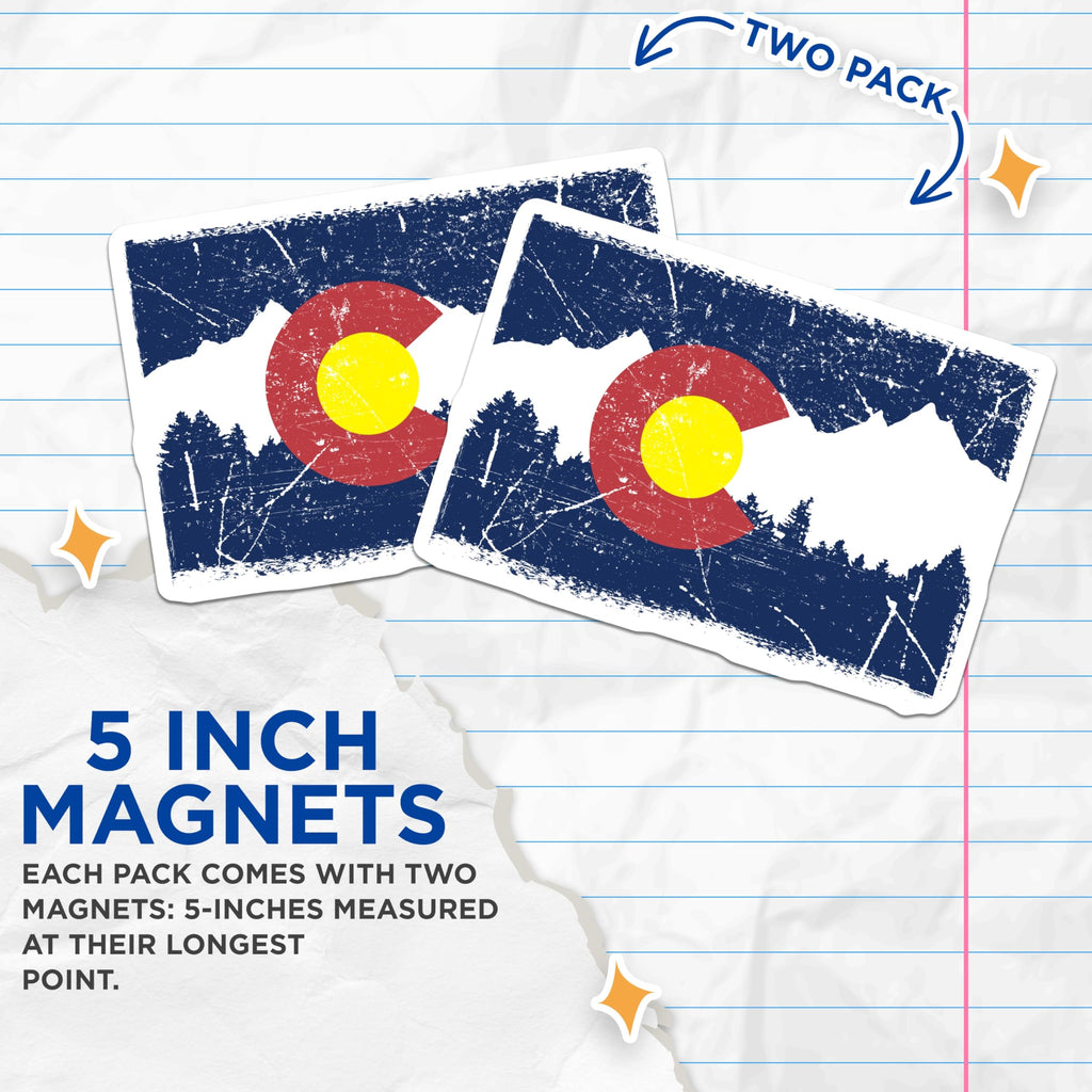(2 Pack) Colorado Flag Magnets - Distressed Colorado - State Flag Magnet - 5" On Longest Side - Premium Magnet - for Cars, Refrigerators, Toolboxes, Lockers - Made in USA - MAG17815