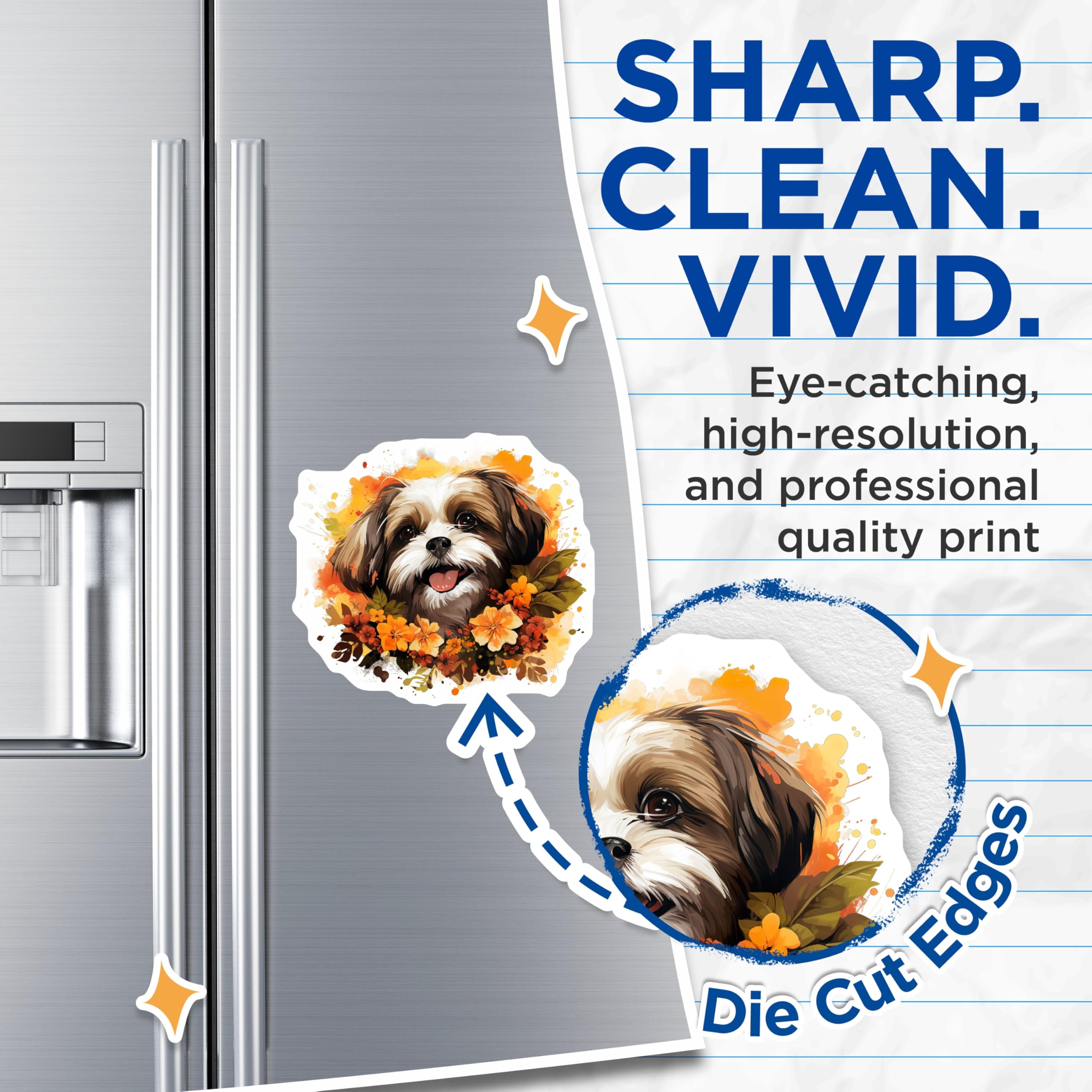 (2 Pack) Shih Tzu Dog Magnets - Autumn Puppy Art - Pet Lover Refrigerator Decor - Fall Kitchen Decor - 5 Inches On Longest Side - Thick Durable Magnet - Made in USA - MAG30923