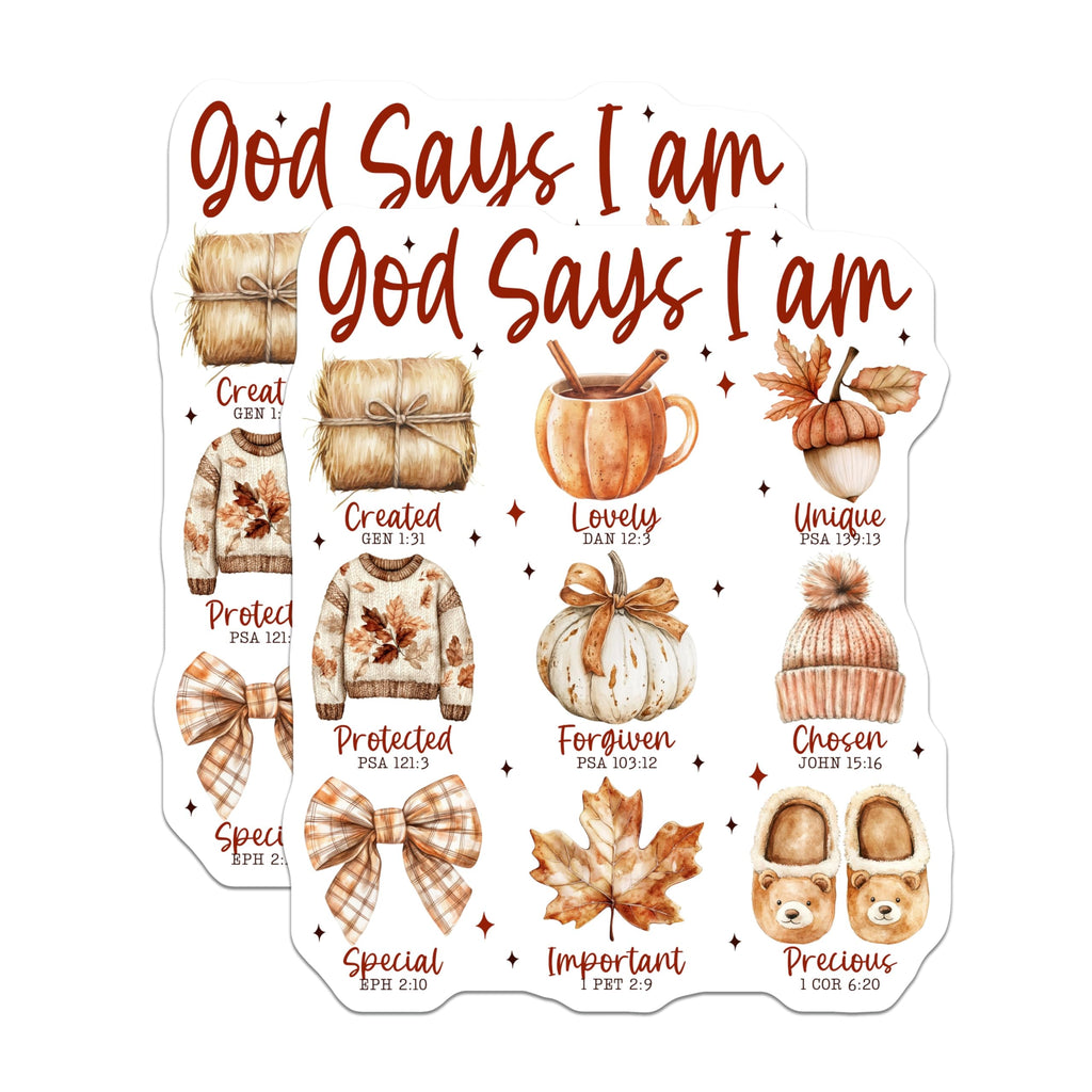 (2 Pack) God Says I Am Magnets - Christian Scripture Decor - Fall Faith Affirmation - 5 Inches On Longest Side - Thick Durable Magnet - Made in USA - MAG30964