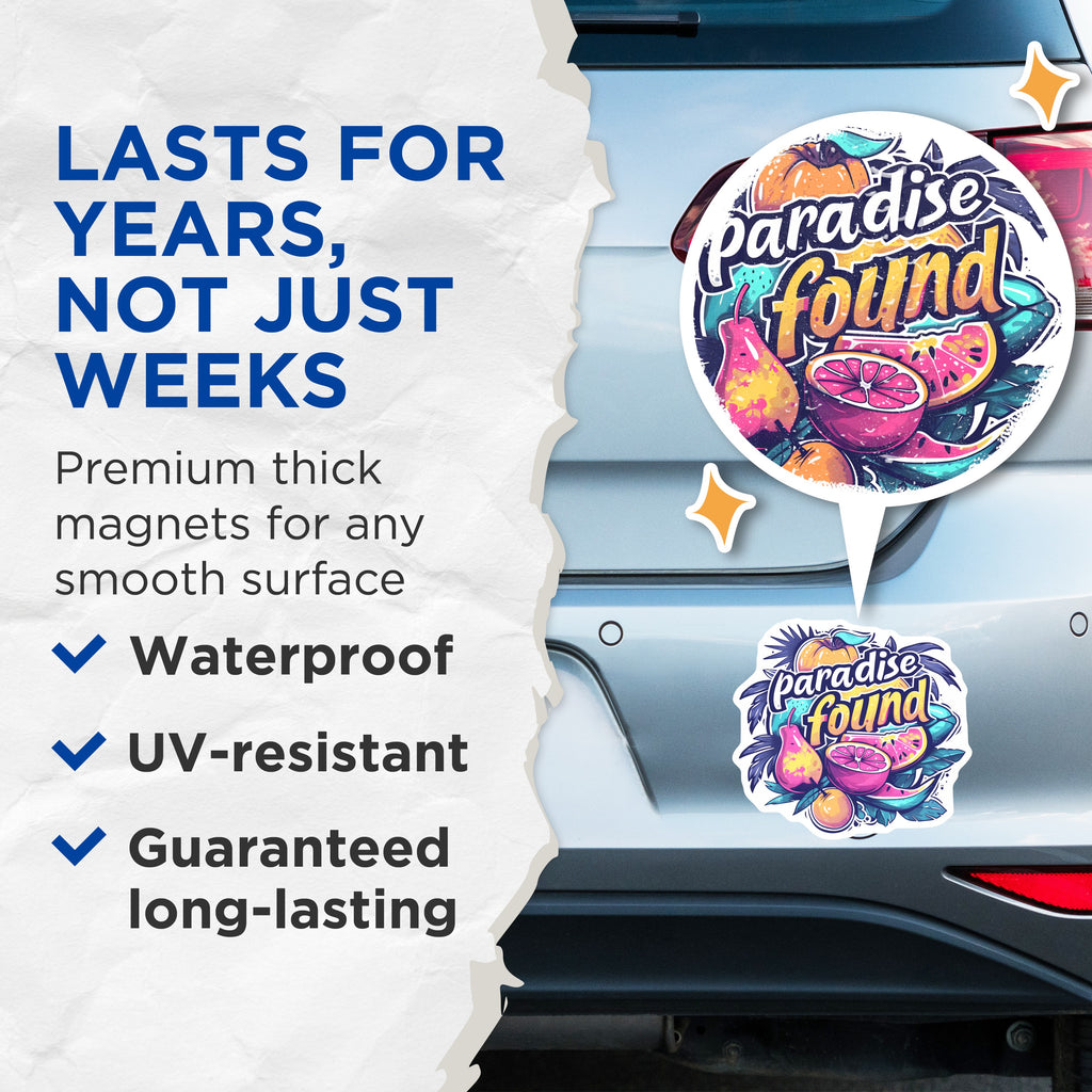 (2 Pack) Paradise Found Magnets - Tropical Fruit Decor - Summer Vibe Fridge Art - Travel Inspired Kitchen Accent - 5 Inches On Longest Side - Thick Durable Magnet - Made in USA - MAG36941
