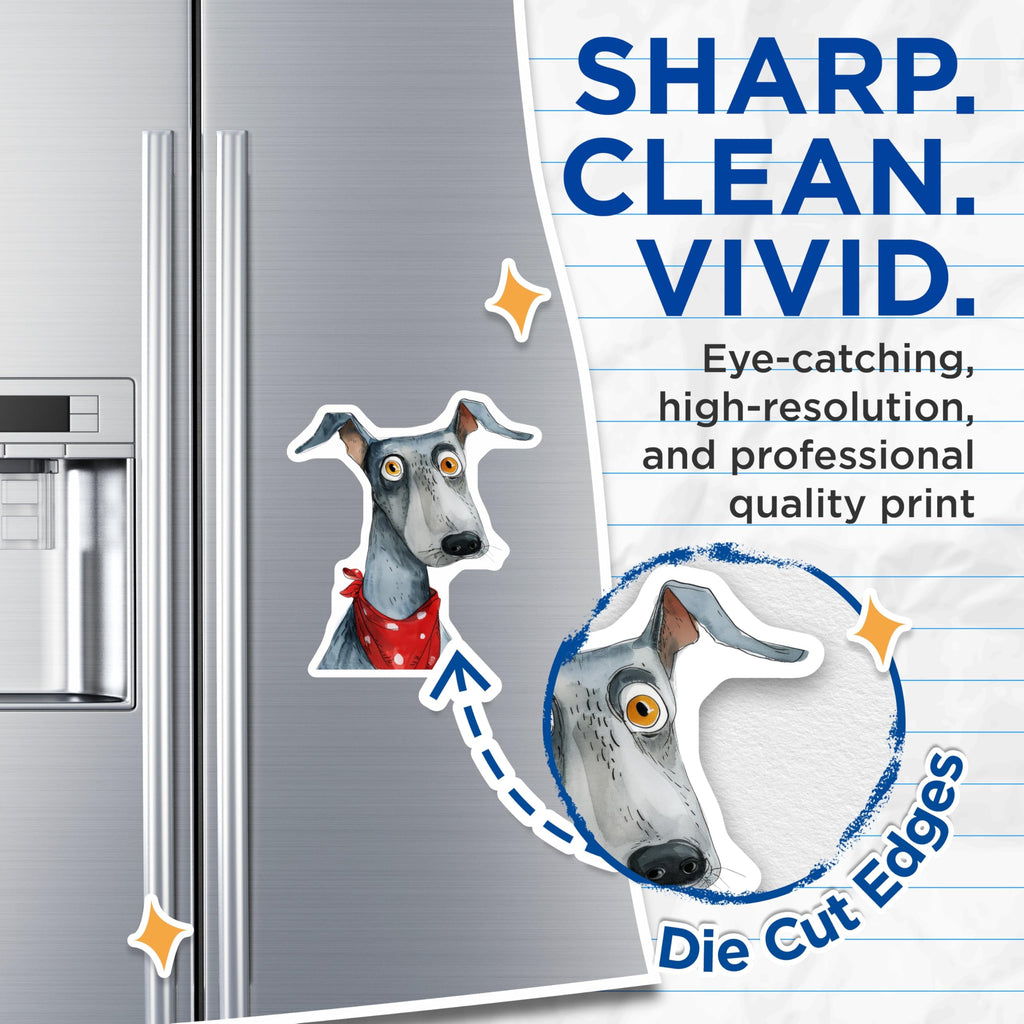 (2 Pack) Greyhound Dog Magnets - Quirky Pet Art - Whimsical Animal Lover Decor - Fridge Locker Accent - 5 Inches On Longest Side - Thick Durable Magnet - Made in USA - MAG27675